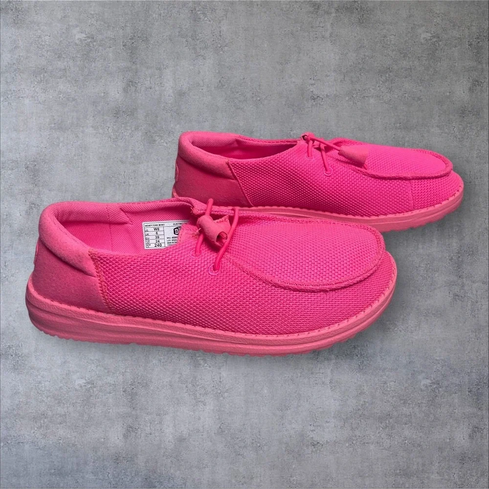 Hey Dude Wendy Funk Mono Sneakers Womens 8 Electric Pink Low Top Casual Shoes